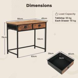 Costway Computer Desk Space Saving Home Office Desk w/2 Fabric Drawers-Coffee in Brown - thumbnail 2