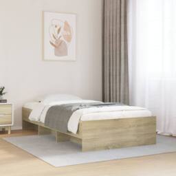 Berkfield Home Bed Frame without Mattress Sonoma Oak 100x200 cm Engineered Wood in Light Oak - thumbnail 2