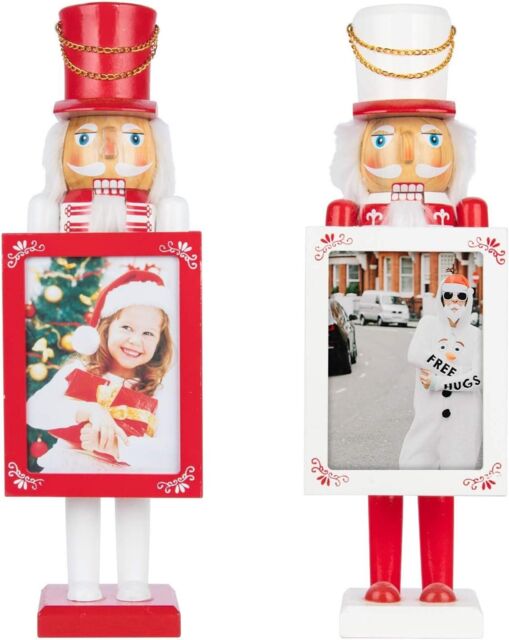 Shatchi 38cm Wooden Nutcrackers Figures Photo Holders Christmas Ornament 2Pcs Set - image 1