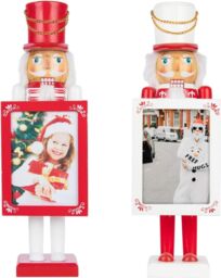 Shatchi 38cm Wooden Nutcrackers Figures Photo Holders Christmas Ornament 2Pcs Set - thumbnail 1