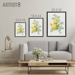 "Artery8 Yellow Rose Botanical Redoute Vintage Black Framed Canvas Wall Art in White - Size: W12"" x H16""" - thumbnail 4