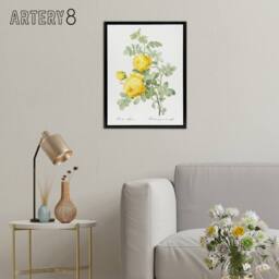 "Artery8 Yellow Rose Botanical Redoute Vintage Black Framed Canvas Wall Art in White - Size: W12"" x H16""" - thumbnail 3