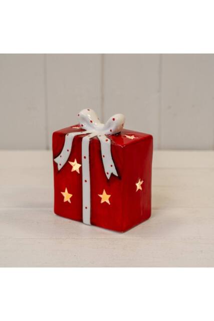 KDMD Red/White Ceramic Present with LED in Red - image 1