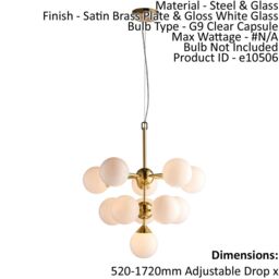 Loops Ceiling Pendant Light Satin Brass Plate & Gloss White Glass 11 x 18W G9 - thumbnail 2
