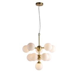 Loops Ceiling Pendant Light Satin Brass Plate & Gloss White Glass 11 x 18W G9