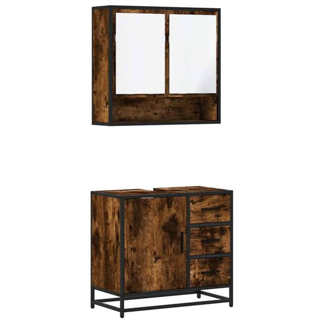 Berkfield Home 2 Piece Bathroom Furniture Set Smoked Oak Engineered Wood in Brown - image 1