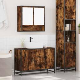 Berkfield Home 2 Piece Bathroom Furniture Set Smoked Oak Engineered Wood in Brown - thumbnail 3