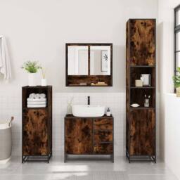 Berkfield Home 2 Piece Bathroom Furniture Set Smoked Oak Engineered Wood in Brown - thumbnail 4