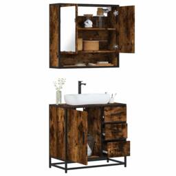 Berkfield Home 2 Piece Bathroom Furniture Set Smoked Oak Engineered Wood in Brown - thumbnail 2