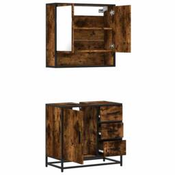 Berkfield Home 2 Piece Bathroom Furniture Set Smoked Oak Engineered Wood in Brown - thumbnail 8