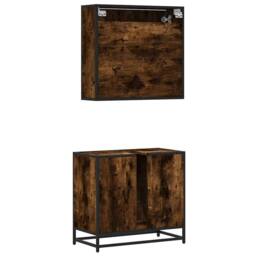 Berkfield Home 2 Piece Bathroom Furniture Set Smoked Oak Engineered Wood in Brown - thumbnail 7
