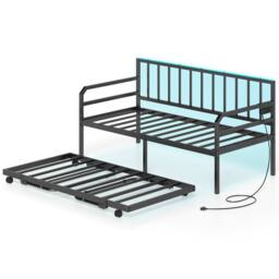 Costway Single Size Daybed with Charging Station & LED Lights in Black - thumbnail 3