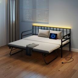 Costway Single Size Daybed with Charging Station & LED Lights in Black - thumbnail 4