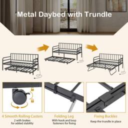 Costway Single Size Daybed with Charging Station & LED Lights in Black - thumbnail 9