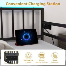 Costway Single Size Daybed with Charging Station & LED Lights in Black - thumbnail 7