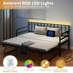 Costway Single Size Daybed with Charging Station & LED Lights in Black - thumbnail 5
