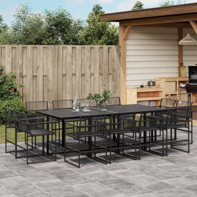 Berkfield Home 13 Piece Garden Dining Set Black Poly Rattan - image 1