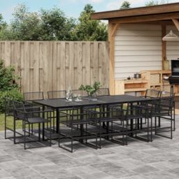 Berkfield Home 13 Piece Garden Dining Set Black Poly Rattan - thumbnail 1