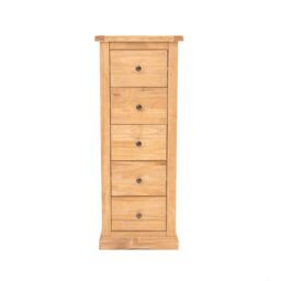 Cabinet Bits Lucca 5 Drawer Narrow Chest of Drawers Brass Knob in Light Brown - thumbnail 1