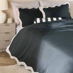 OHS Wavy Edge Bedding Set Microfibre Duvet Cover with Pillowcase in Black - Size: King - thumbnail 2