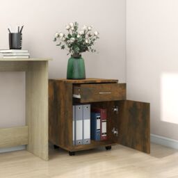 Berkfield Home Rolling Cabinet Smoked Oak 45x38x54 cm Engineered Wood in Brown - Size: 45 x 38 x 54 cm - thumbnail 3