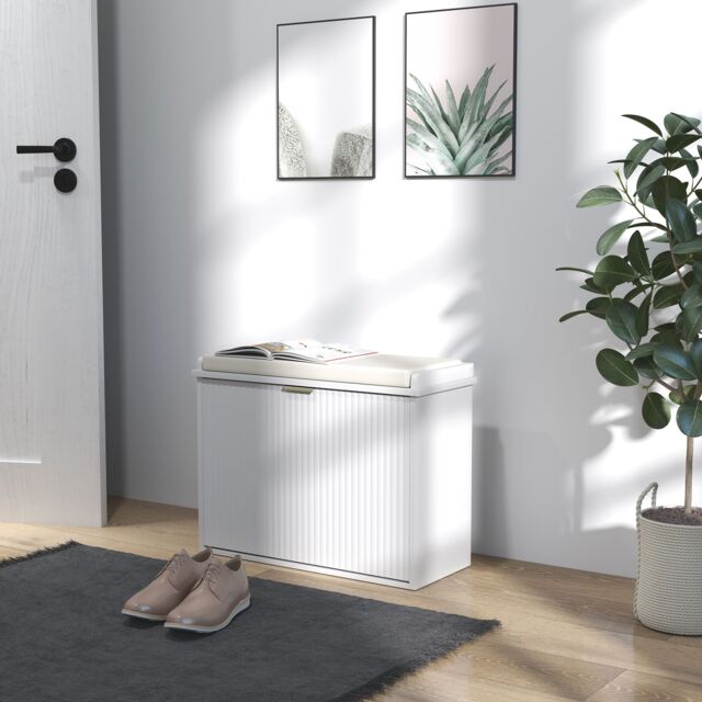 HOMCOM Shoe Storage Bench with Cushion & Flip-Drawer 62x26x47.5cm White - Size: 62x26x47.5 cm - image 1