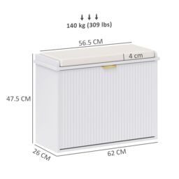 HOMCOM Shoe Storage Bench with Cushion & Flip-Drawer 62x26x47.5cm White - Size: 62x26x47.5 cm - thumbnail 3