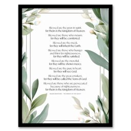 "Artery8 Wall Art Print Blessed Beatitudes Sermon of the Mount Matthew Gospel Green Framed Art - Size: W12"" x H16""" - thumbnail 1