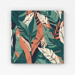 "Warren Reed - Designer Autumn Tropical Leaves Canvas in Green - Size: W16"" x H16""" - thumbnail 1