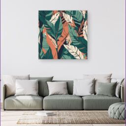 "Warren Reed - Designer Autumn Tropical Leaves Canvas in Green - Size: W16"" x H16""" - thumbnail 4