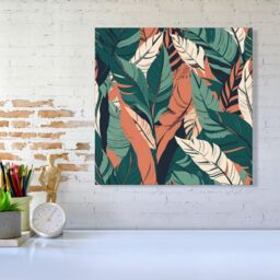 "Warren Reed - Designer Autumn Tropical Leaves Canvas in Green - Size: W16"" x H16""" - thumbnail 2