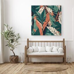 "Warren Reed - Designer Autumn Tropical Leaves Canvas in Green - Size: W16"" x H16""" - thumbnail 3