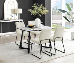 FurnitureboxUK Carson White Marble Effect Dining Table & 4 Halleyy Chairs in Cream - thumbnail 1