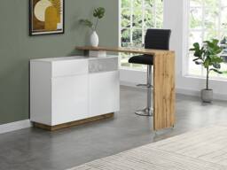 Vente-unique Swivel Bar Unit With 2 Doors, 1 Drawer & 1 Open Shelf In MDF - White in Light Oak - thumbnail 4