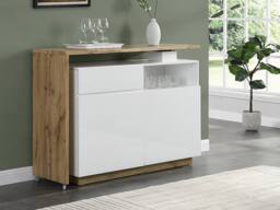 Vente-unique Swivel Bar Unit With 2 Doors, 1 Drawer & 1 Open Shelf In MDF - White in Light Oak - thumbnail 3