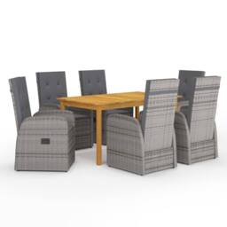 Berkfield Home 7 Piece Garden Dining Set with Cushions Grey Poly Rattan - thumbnail 1
