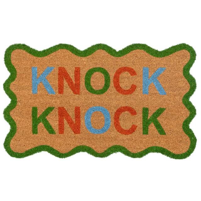 Kukoon Front Door Mat Natural Coir Dirt Catching Rug - knock Knock in Beige - Size: 45 cm x 70 cm - image 1
