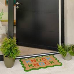 Kukoon Front Door Mat Natural Coir Dirt Catching Rug - knock Knock in Beige - Size: 45 cm x 70 cm - thumbnail 2