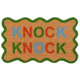 Kukoon Front Door Mat Natural Coir Dirt Catching Rug - knock Knock in Beige - Size: 45 cm x 70 cm - thumbnail 1