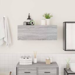 Berkfield Home Decorative Bathroom Wall Cabinet Grey Sonoma 80x25x30 cm Engineer - Size: 80 x 25 x 30 cm - thumbnail 1