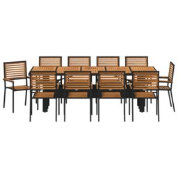 Berkfield Home 11 Piece Garden Dining Set Black Poly Rattan Acacia - thumbnail 7