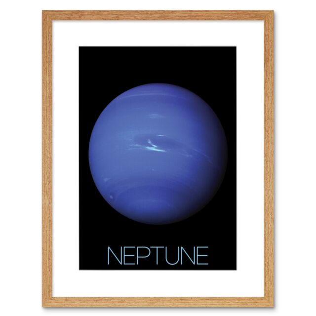 "Artery8 Wall Art Print NASA Our Solar System Neptune Blue Planet Voyager 2 Image Artwork Framed 9X7 Inch in Beige - Size: W7"" x H9""" - image 1