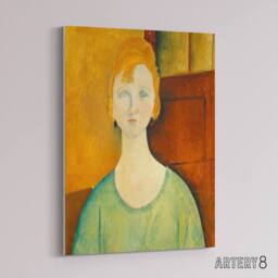"Artery8 Green Blouse Portrait Modigliani Vintage Canvas Wall Art in Brown - Size: W18"" x H24""" - thumbnail 2