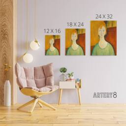 "Artery8 Green Blouse Portrait Modigliani Vintage Canvas Wall Art in Brown - Size: W18"" x H24""" - thumbnail 4