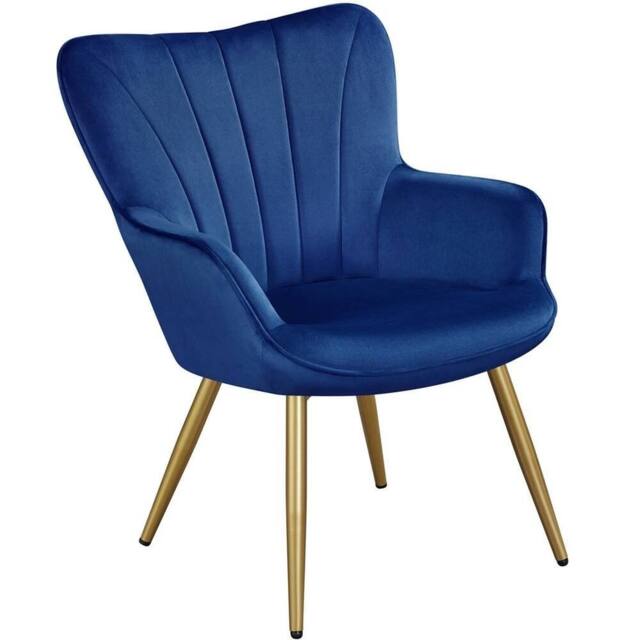 KORVIXA Blue Modern Accent Chair Curved Back Velvet - Size: 100 cm x 100 cm - image 1