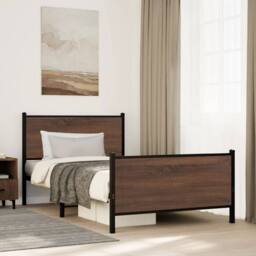 Berkfield Home Metal Bed Frame without Mattress Brown Oak 100x200 cm - thumbnail 2