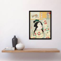 Artery8 Toyohara Kunichika Framed Wall Art Shizuka Gozen Theatre Portrait in Orange - Size: A4 - thumbnail 2