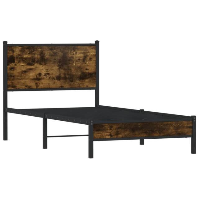 Berkfield Home Metal Bed Frame without Mattress Smoked Oak 90x200 cm in Brown - image 1