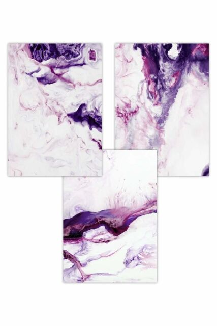 ARTZE Set of 3 Purple Pink Abstract Ocean Waves Art Posters - Size: W59 cm x H84 cm - image 1
