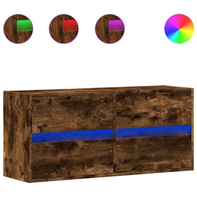 Berkfield Home TV Wall Cabinet with LED Lights Smoked Oak 100x31x45 cm in Brown - Size: 100 x 31 x 45 cm - image 1